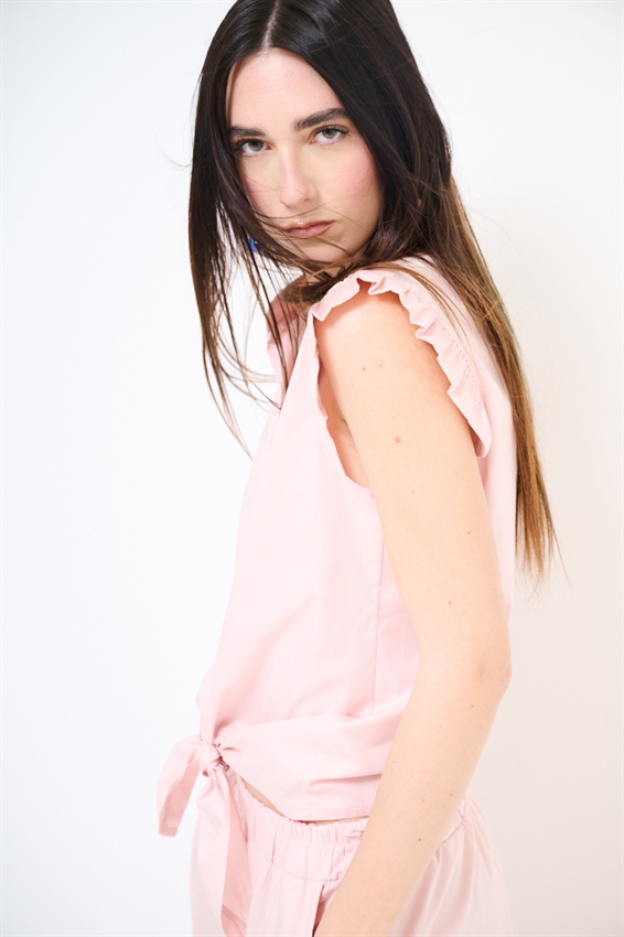 CAMICIA SMANICATA CON NODO IN POPELINE ROSA