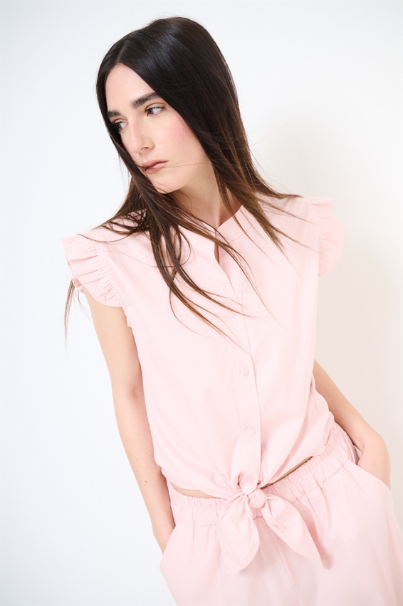 CAMICIA SMANICATA CON NODO IN POPELINE ROSA