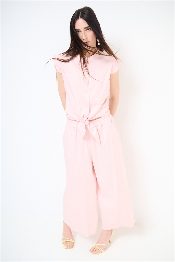 CAMICIA SMANICATA CON NODO IN POPELINE ROSA