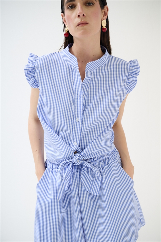 CAMICIA SMANICATA A QUADRETTI CON NODO