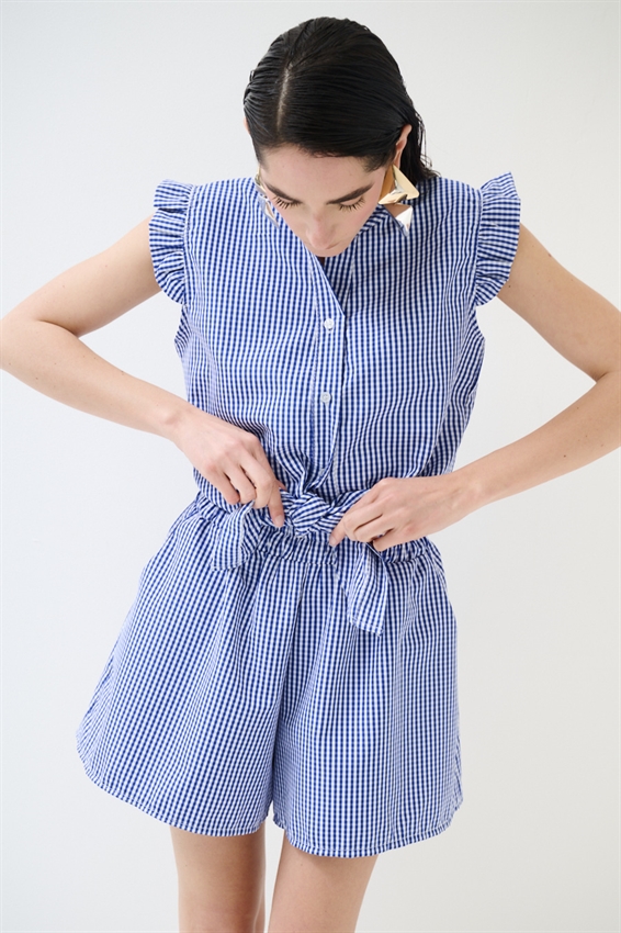 CAMICIA SMANICATA A QUADRETTI CON NODO