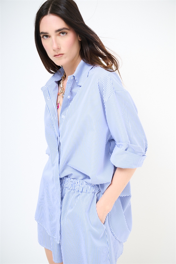CAMICIA OVERSIZE A RIGHE BLU