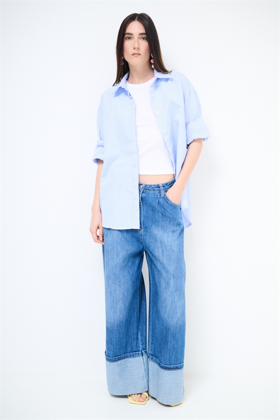 CAMICIA OVERSIZE A RIGHE CELESTE