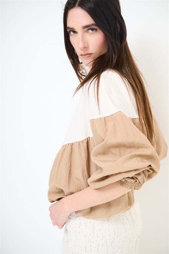 BOMBER BICOLOR CON ZIP BURRO/CAMMELLO