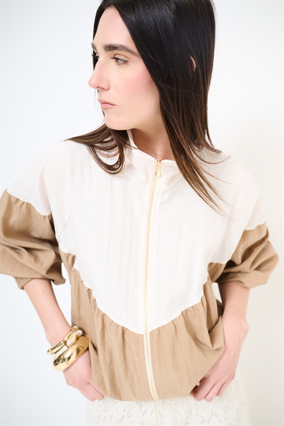 BOMBER BICOLOR CON ZIP BURRO/CAMMELLO