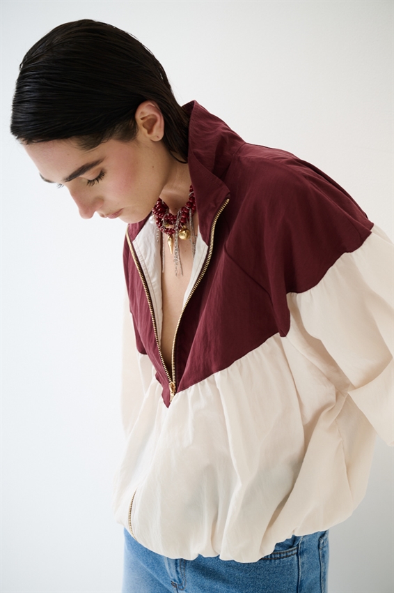 BOMBER BICOLOR CON ZIP ROSSO INDIA/BURRO