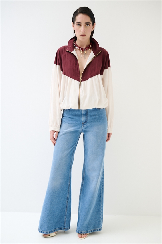 BOMBER BICOLOR CON ZIP ROSSO INDIA/BURRO