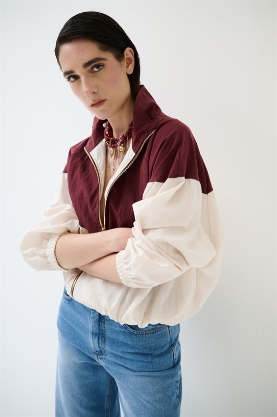 BOMBER BICOLOR CON ZIP ROSSO INDIA/BURRO