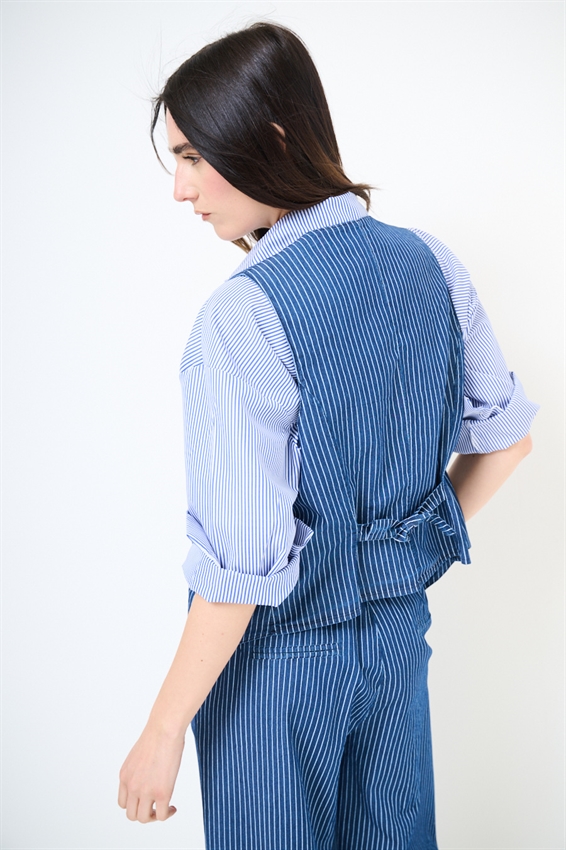 GILET CHAMBRAY A RIGHE