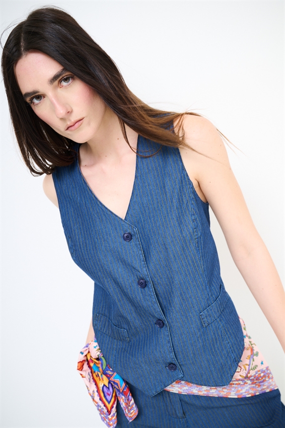 GILET CHAMBRAY A RIGHE