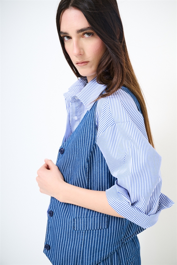 GILET CHAMBRAY A RIGHE BIANCO/BLU