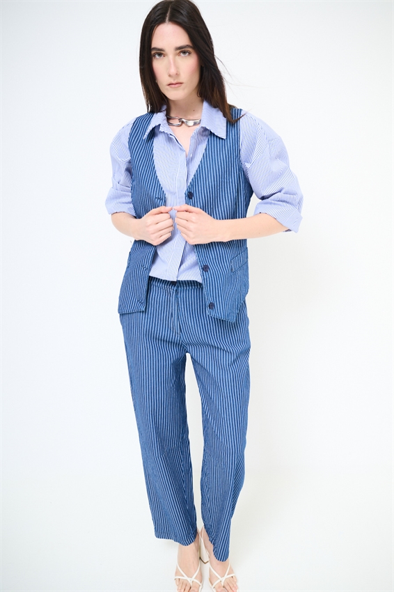 GILET CHAMBRAY A RIGHE BIANCO/BLU