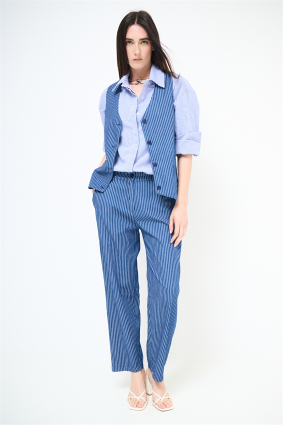 GILET CHAMBRAY A RIGHE BIANCO/BLU