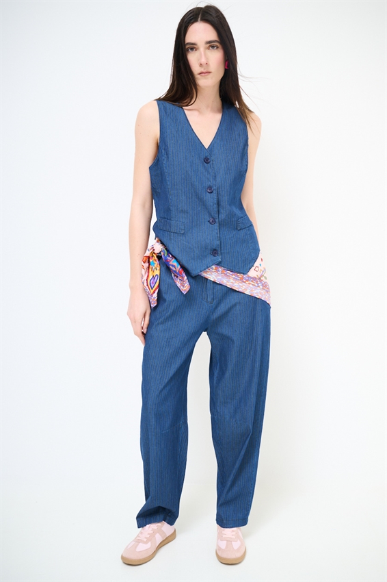 GILET CHAMBRAY A RIGHE VERDE MILITARE/BLU