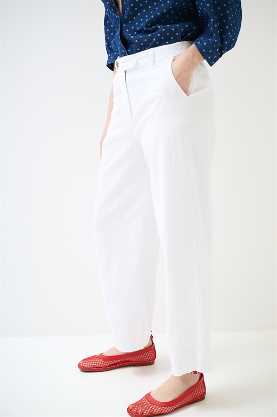 PANTALONE BALLOON IN COTONE FIAMMATO BIANCO