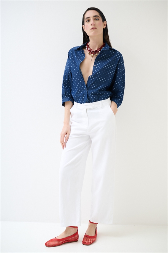 PANTALONE BALLOON IN COTONE FIAMMATO BIANCO