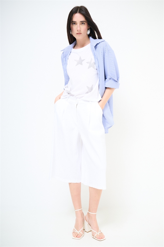 BERMUDA OVER IN COTONE FIAMMATO BIANCO