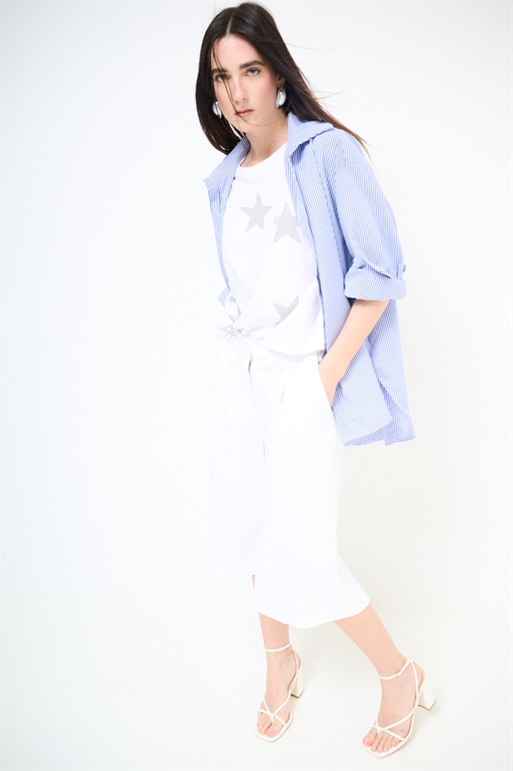 BERMUDA OVER IN COTONE FIAMMATO BIANCO