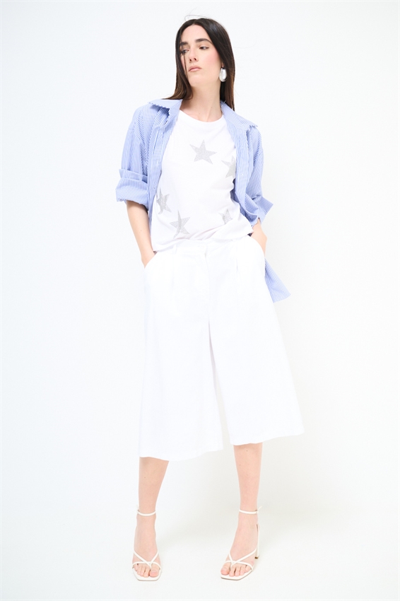 BERMUDA OVER IN COTONE FIAMMATO BIANCO