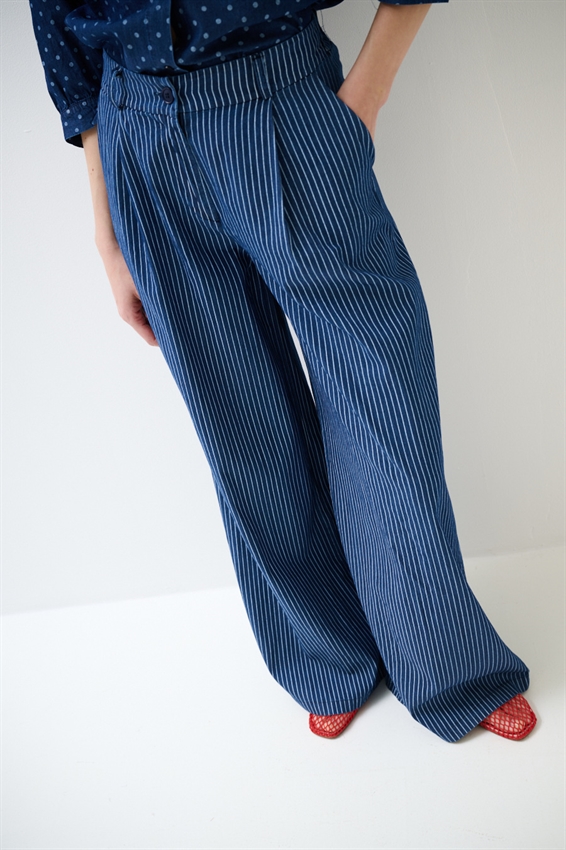 PANTA PALAZZO IN CAHMBRAY A RIGHE