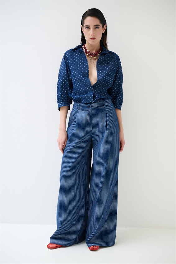 PANTA PALAZZO IN CAHMBRAY A RIGHE