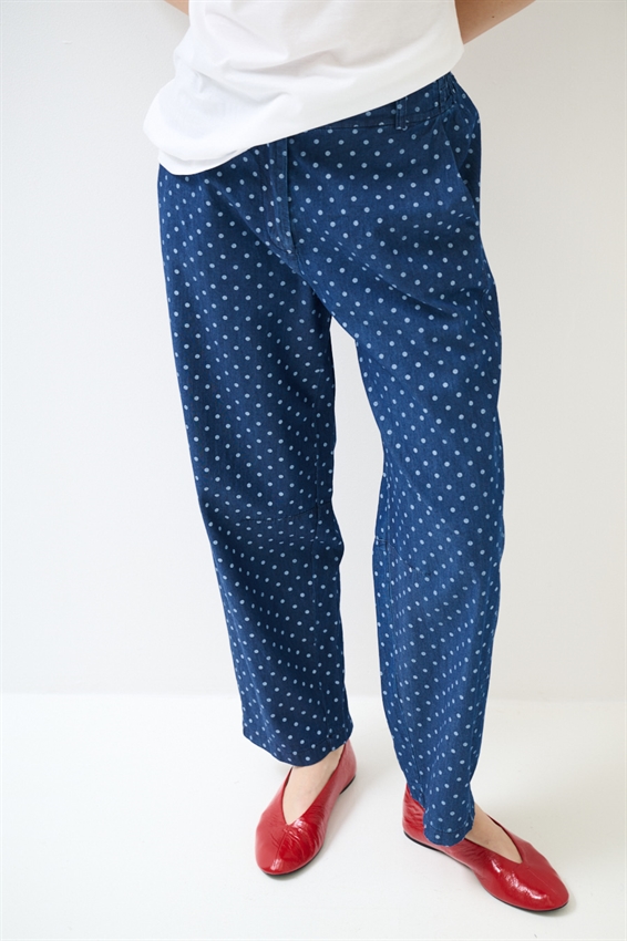 PANTALONE BALLOON A POIS BIANCO/BLU