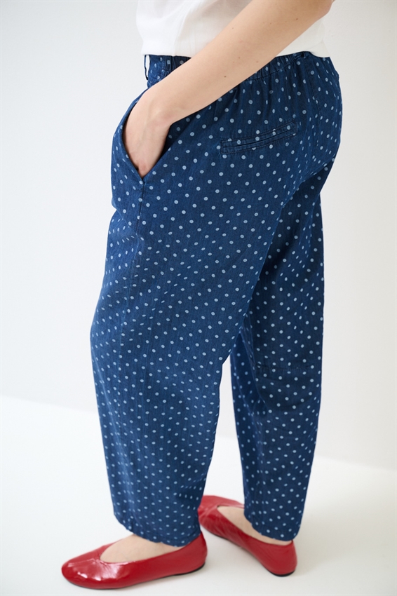 PANTALONE BALLOON A POIS BIANCO/BLU