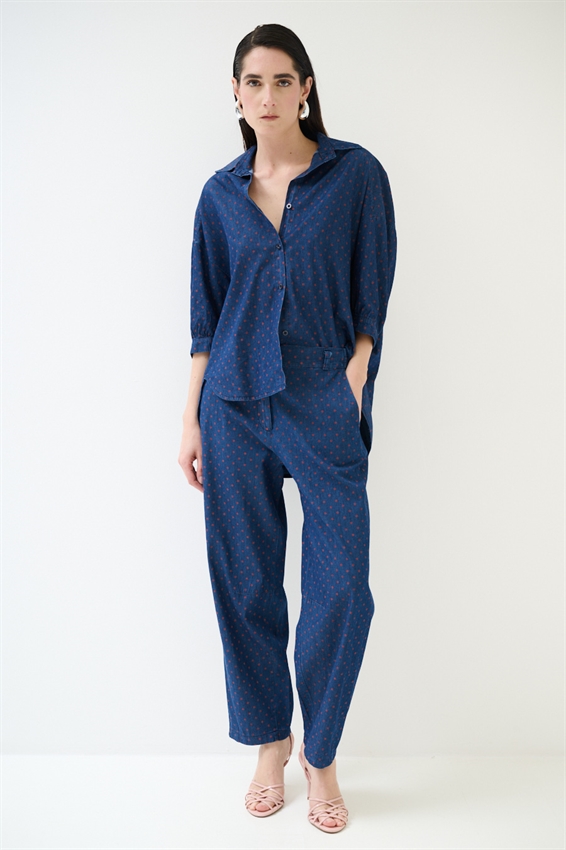 PANTALONE BALLOON A POIS ROSSO/BLU