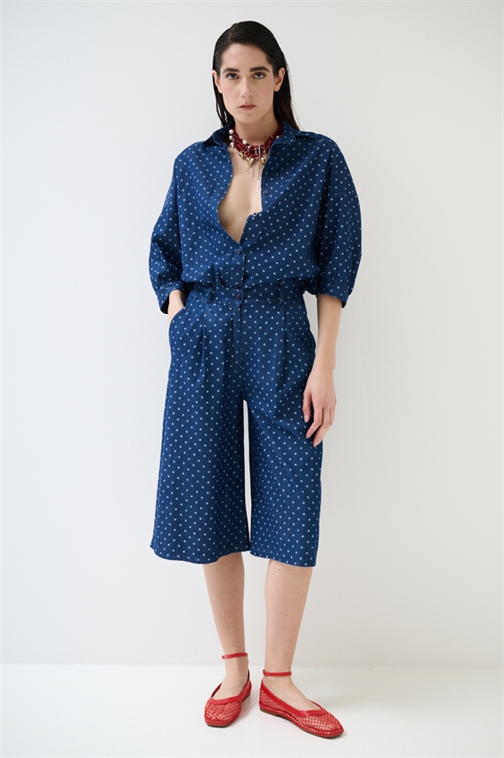 BERMUDA A POIS BIANCO/BLU