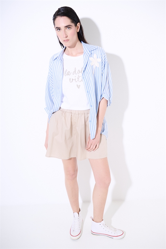 SHORTS IN POPELINE CON ELASTICO BEIGE