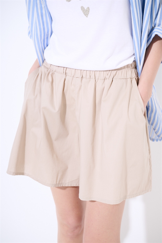 SHORTS IN POPELINE CON ELASTICO BEIGE
