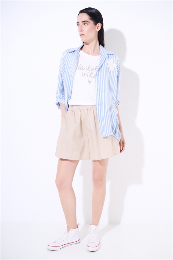 SHORTS IN POPELINE CON ELASTICO BEIGE