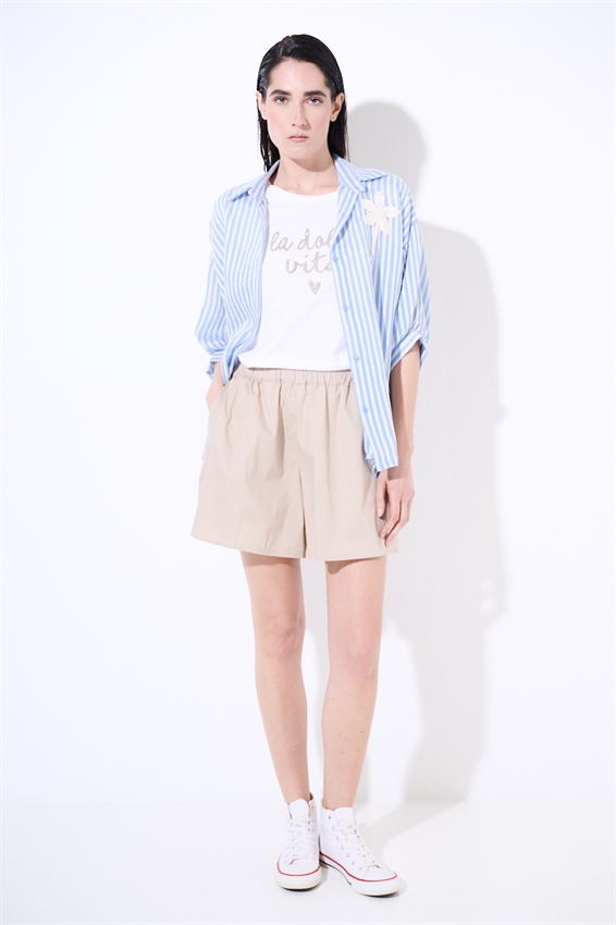 SHORTS IN POPELINE CON ELASTICO BEIGE