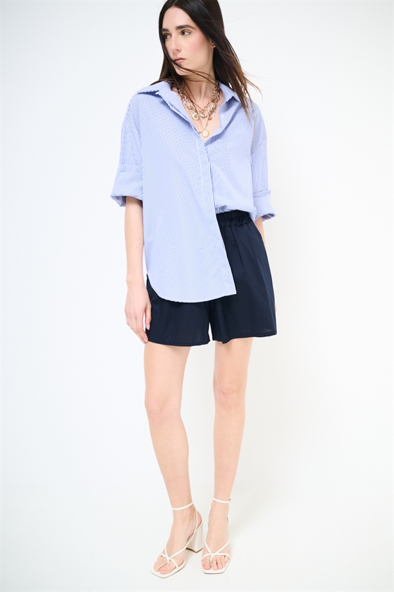 SHORTS IN POPELINE CON ELASTICO BLU