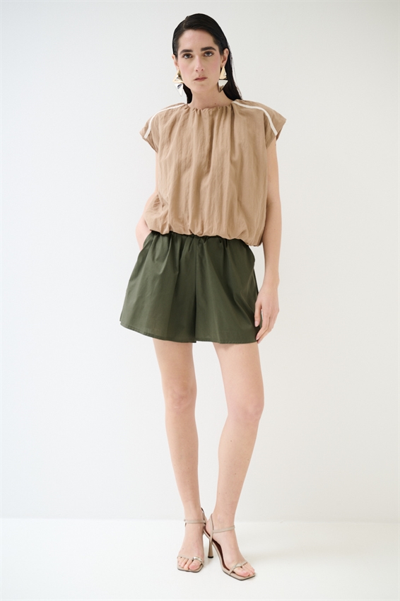 SHORTS IN POPELINE CON ELASTICO VERDE MILITARE