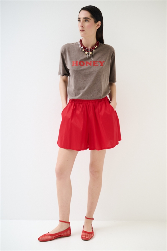 SHORTS IN POPELINE CON ELASTICO ROSSO