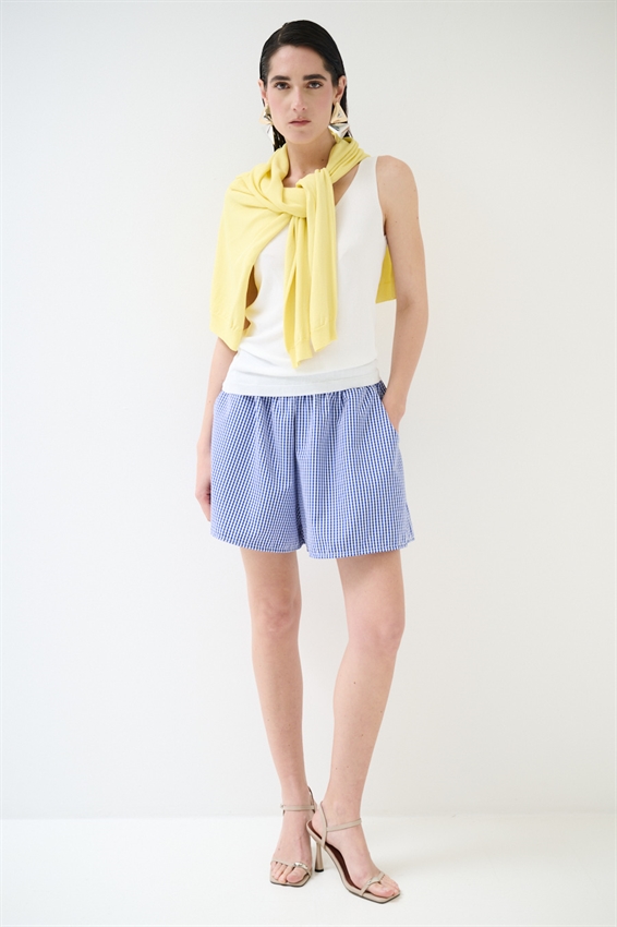 SHORTS A QUADRETTI IN POPELINE BLU