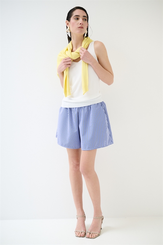 SHORTS A QUADRETTI IN POPELINE BLU