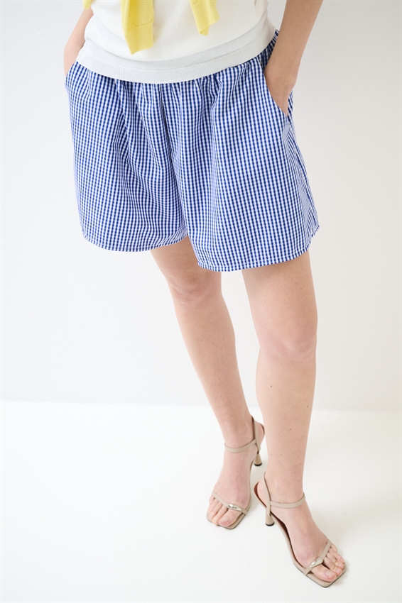 SHORTS A QUADRETTI IN POPELINE BLU