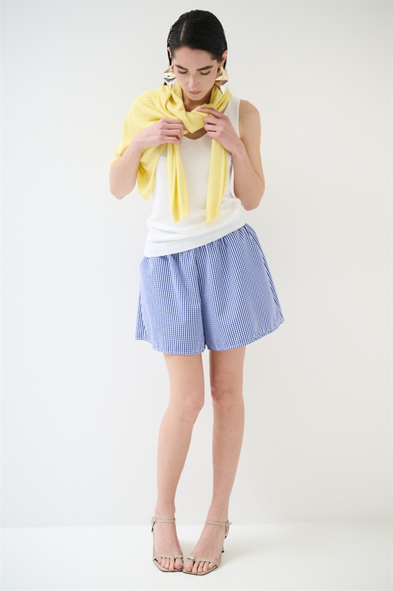 SHORTS A QUADRETTI IN POPELINE BLU