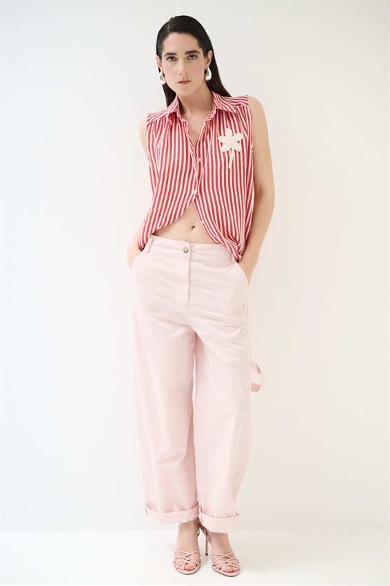 TOP IN TENCEL A RIGHE ROSSO