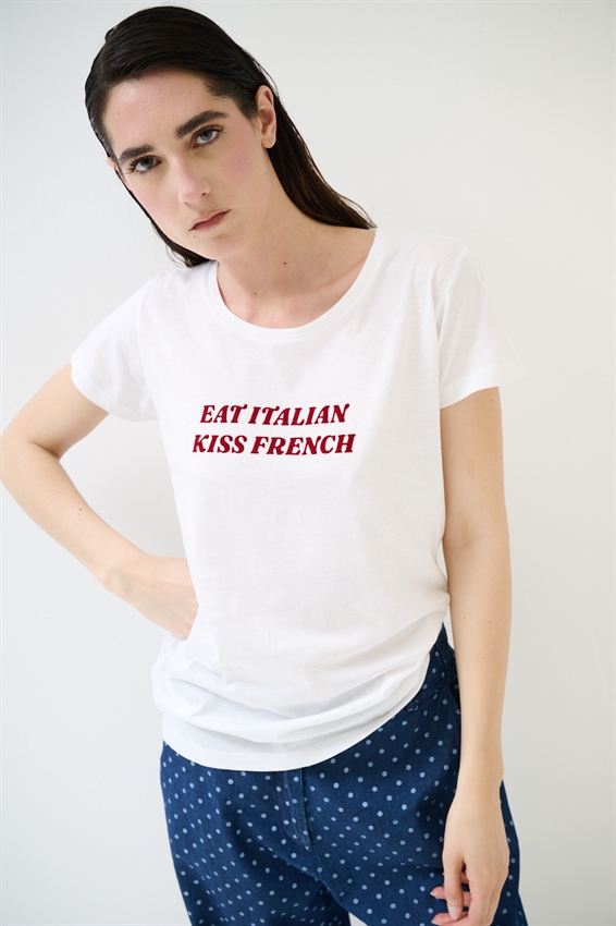 T-SHIRT BASICA CON STAMPA EAT ITALIAN