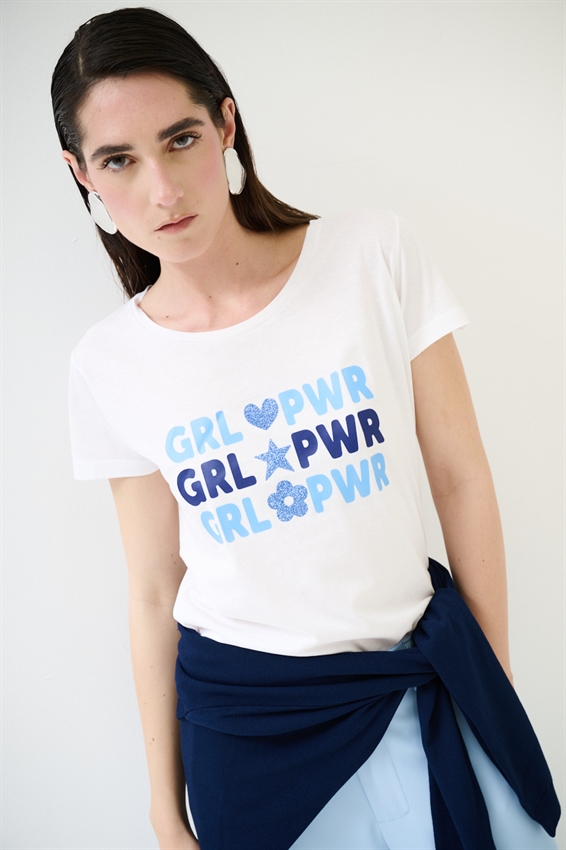 T-SHIRT BASIC CON STAMPA GIRL POWER BIANCO