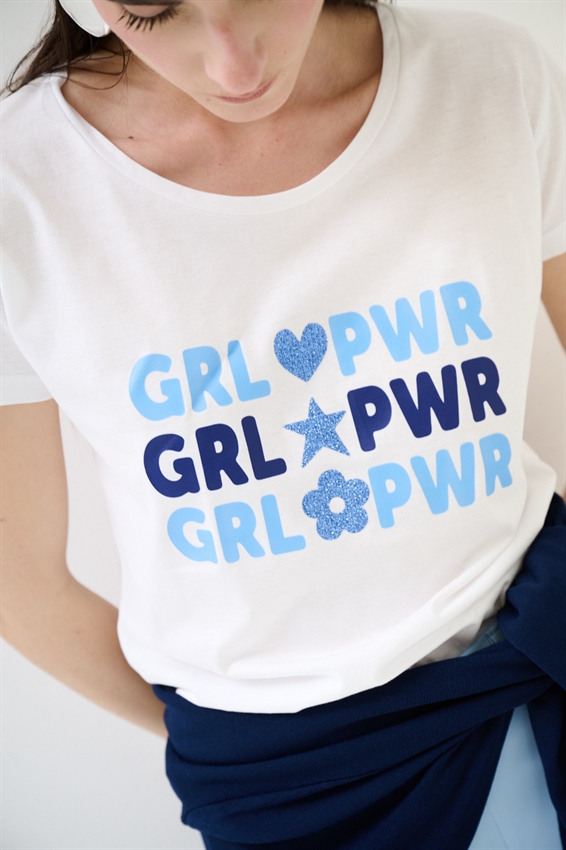 T-SHIRT BASIC CON STAMPA GIRL POWER BIANCO