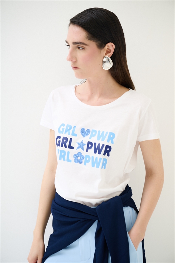 T-SHIRT BASIC CON STAMPA GIRL POWER BIANCO