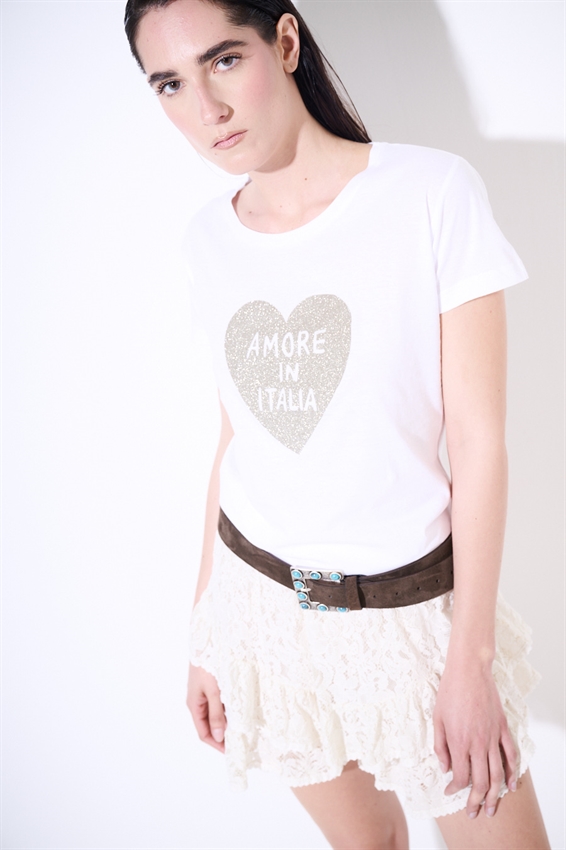 T-SHIRT BASIC CON STAMPA AMORE IN ITALIA BIANCO
