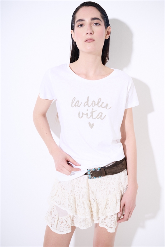 T-SHIRT BASIC CON STAMPA LA DOLCE VITA