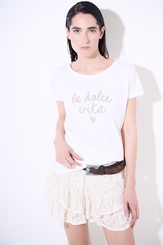 T-SHIRT BASIC CON STAMPA LA DOLCE VITA