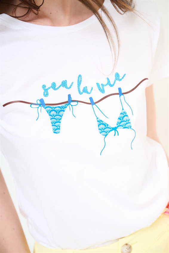 T-SHIRT BASIC CON STAMPA SEA LA VIE BIANCO