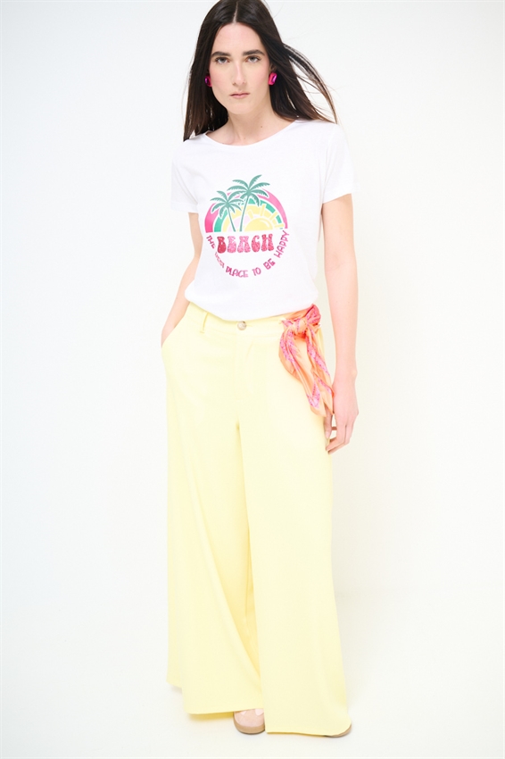 T-SHIRT BASIC CON STAMPA BEACH PLACE BIANCO